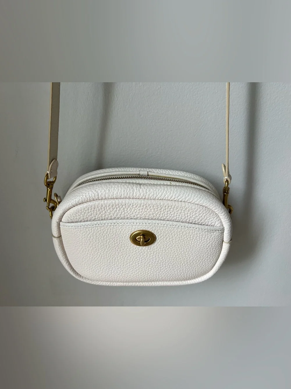 Coach Cream Pebbled Leather Crossbody with Gold Hardware